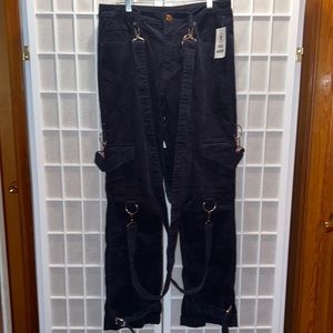 CARGO BONDAGE PANTS; Navy Corduroy, adjustable straps!